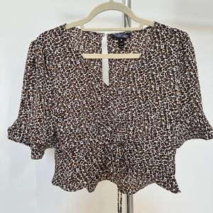 Leopard Blouse from AQUA, Size M, adjustable cinch front